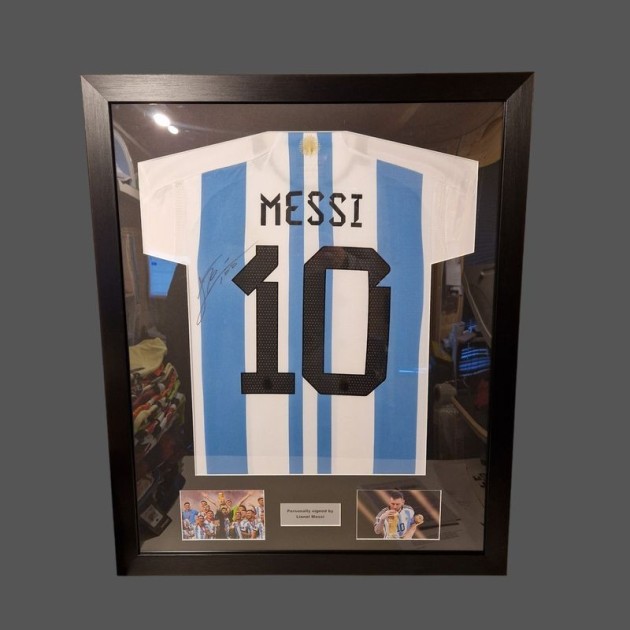 Messi's Argentina 2022 World Champions Signed and Framed Shirt