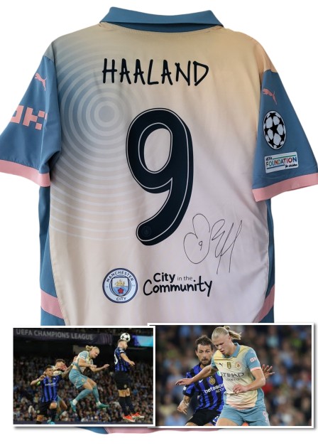 Maglia Gara Haaland Manchester City vs Inter, UCL 2024 - Autografata