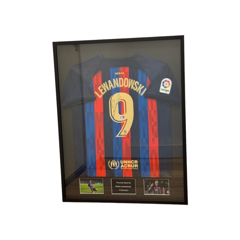 Robert Lewandowski's FC Barcelona Signed And Framed Shirt