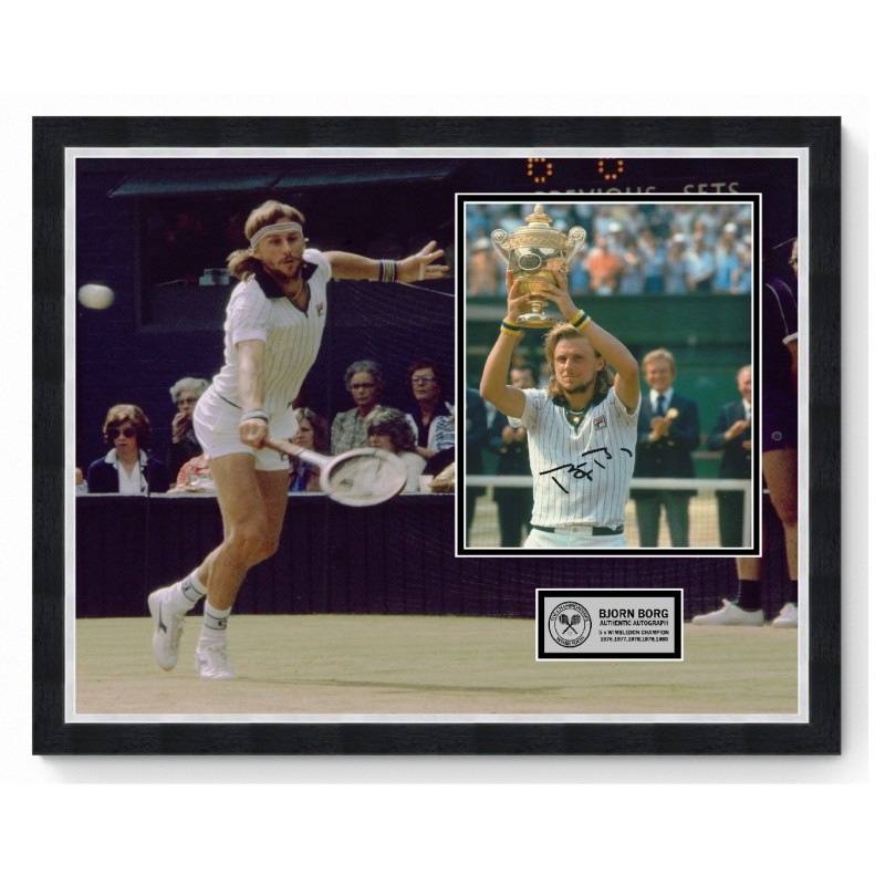 Bjorn Borg 5x Wimbledon Tennis Champion Signed Display