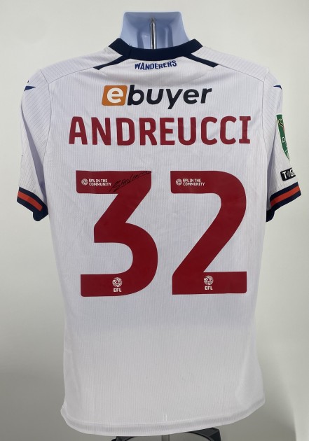 La maglia firmata di Ben Andreucci del Bolton Wanderers indossata durante la partita