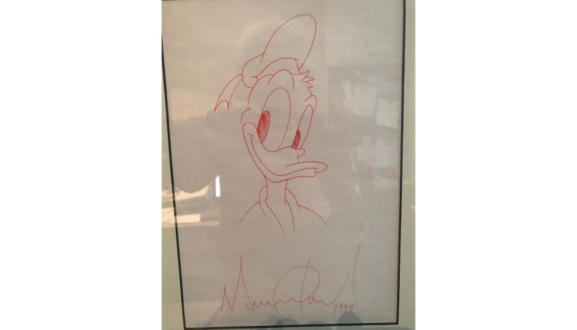 Michael Jackson Original Signed Framed Sketch 1999 Donald Duck