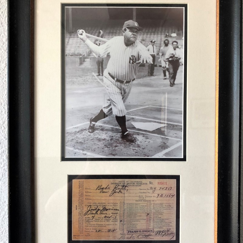 Babe Ruth Signed Photo and Traffic Citation