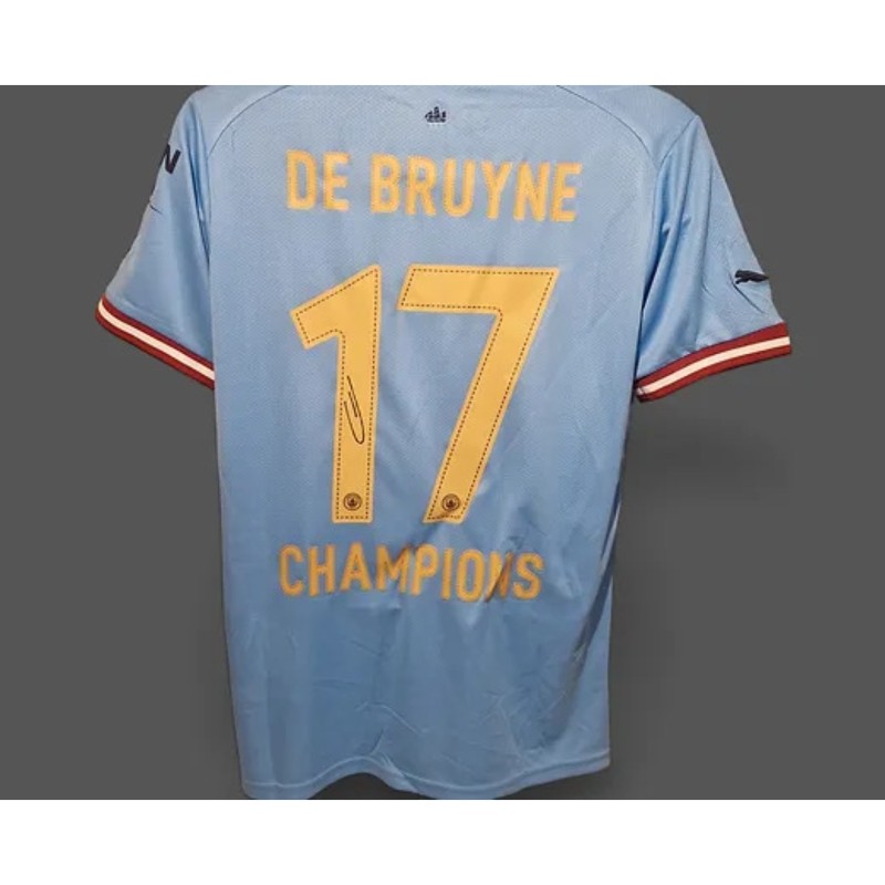 Maglia del Manchester City 2022/23 di Kevin De Bruyne firmata e incorniciata