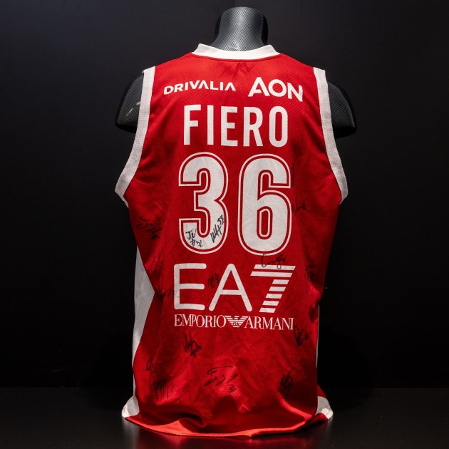 Olimpia Milano Official Jersey, Worn by Fiero Mascotte and Signed by the Team - Limited Edition