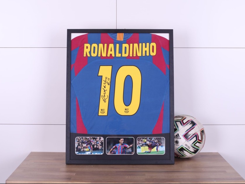 Ronaldinho's FC Barcelona Signed and Framed Shirt