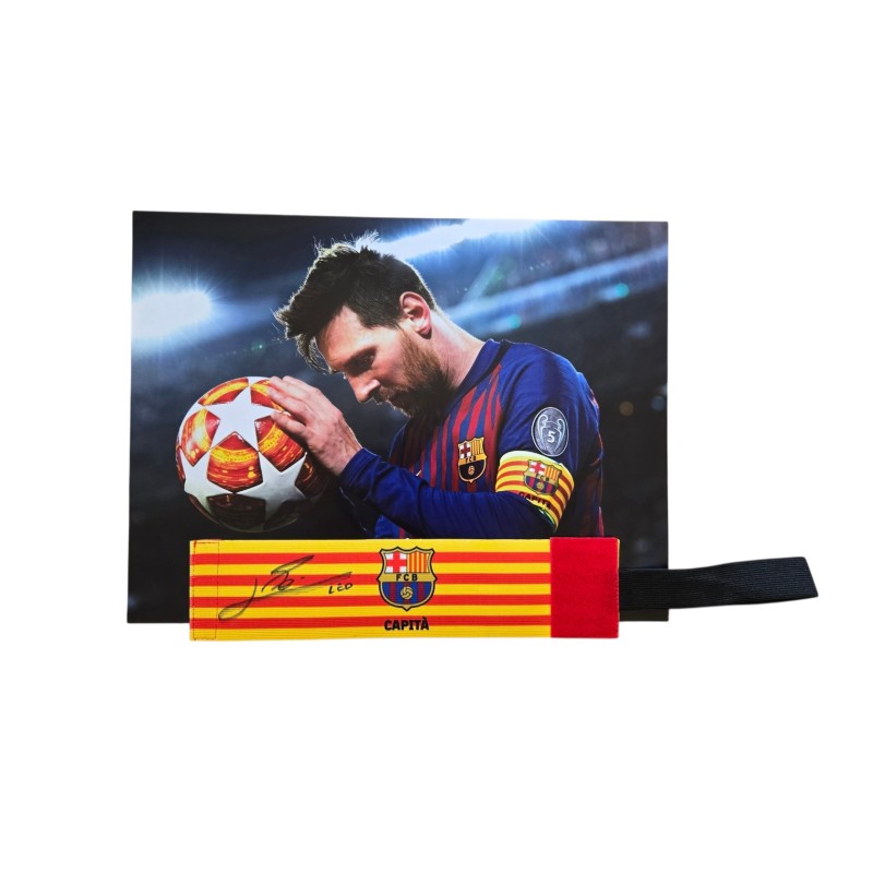Messi's Barcelona Signed Match-Worn Captain's Armband