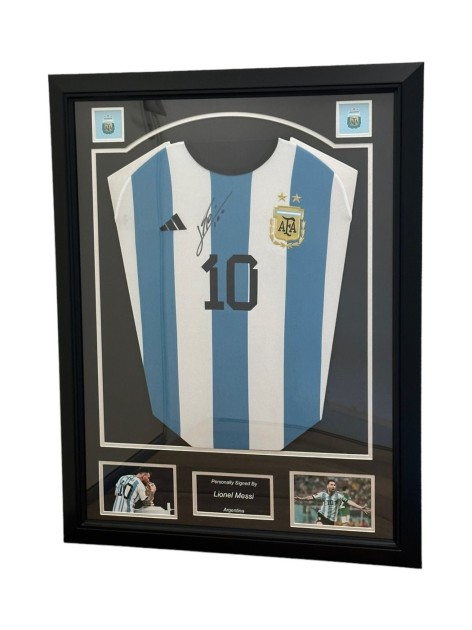 Lionel Messi's 2022/23 Argentina Signed And Framed Shirt