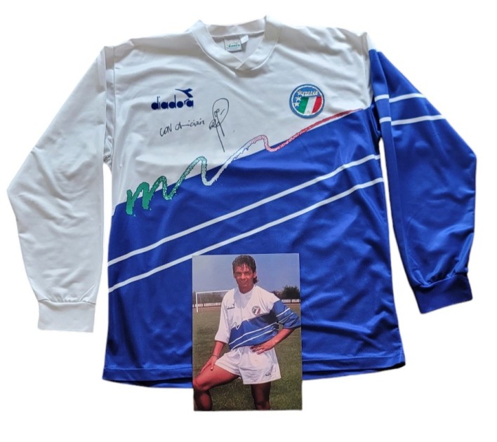 Maglia training Italia indossata da Roberto Baggio - Autografata