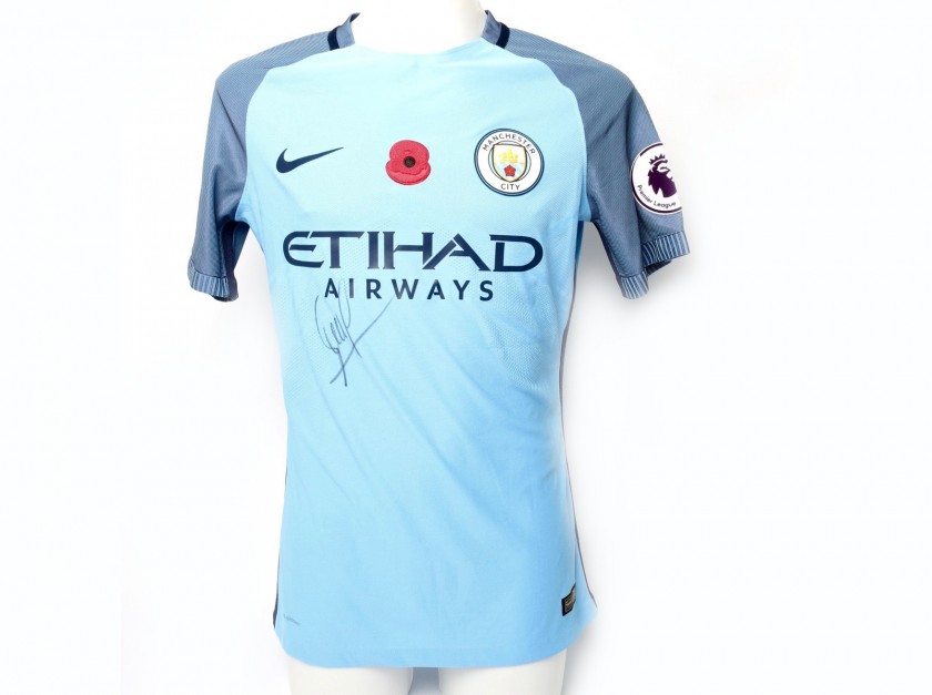 Silva Worn and Signed Manchester City Poppy Shirt