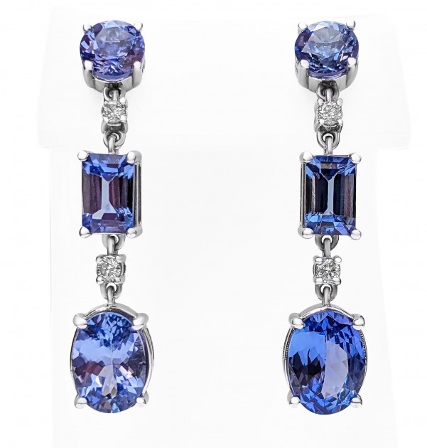 3.67 Carat Tanzanite and 0.10 Ct Diamonds 14K White Gold Earrings