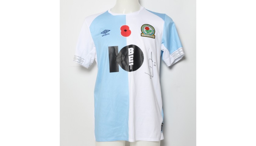 Lewis Travis' Match-Worn Blackburn Rovers Signed Poppy Home Shirt 