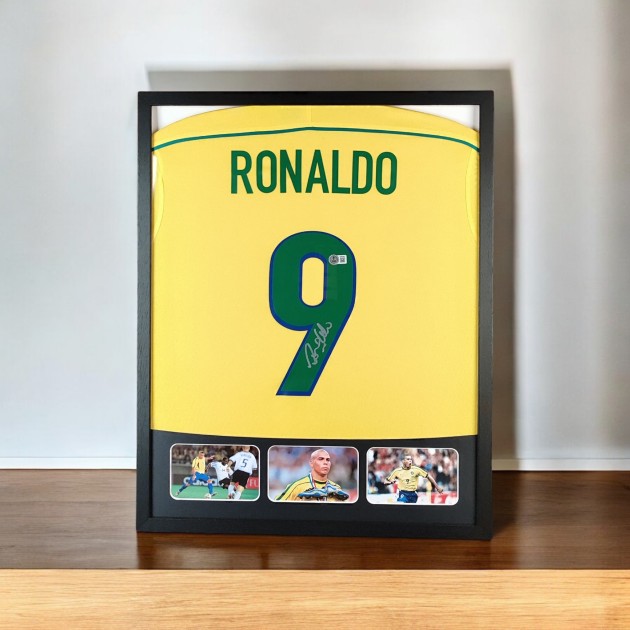 Maglia Ronaldo Brasile in cornice deluxe di alta qualità - Autografata