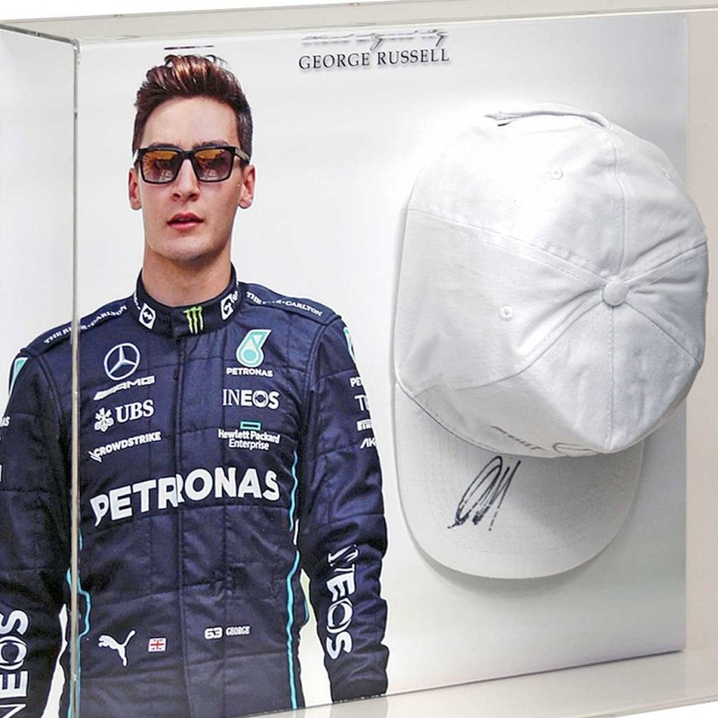 George Russell Signed Mercedes Cap Display