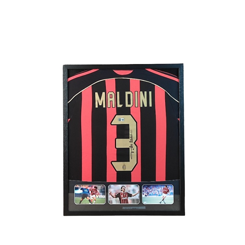 Maldini's AC Milan Signed Shirt in a Deluxe High-Quality Frame