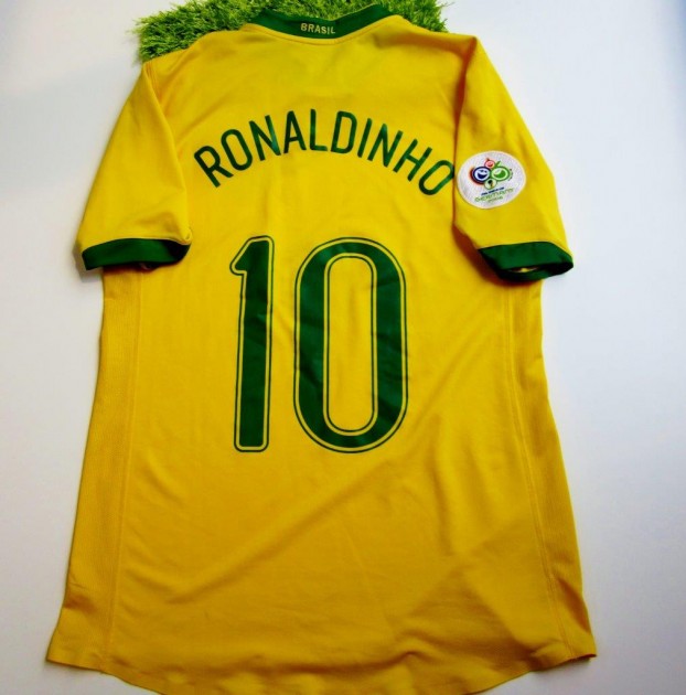 RONALDINHO 2006 WORLD CUP MATCH WORN AND TEAM SIGNED BRAZIL JERSEY