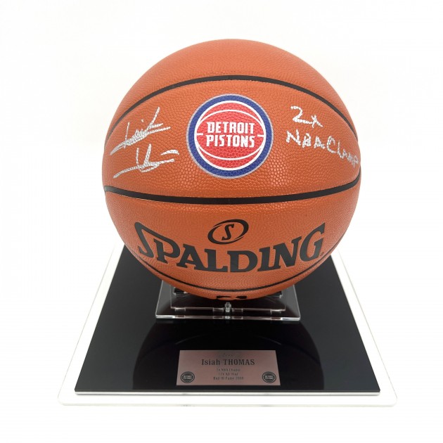  Pallone da basket autografato da Isiah Thomas in teca espositiva