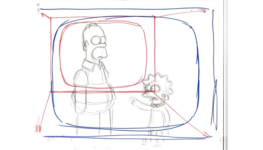 The Simpsons - Original Drawing of Homer and Lisa Simpson