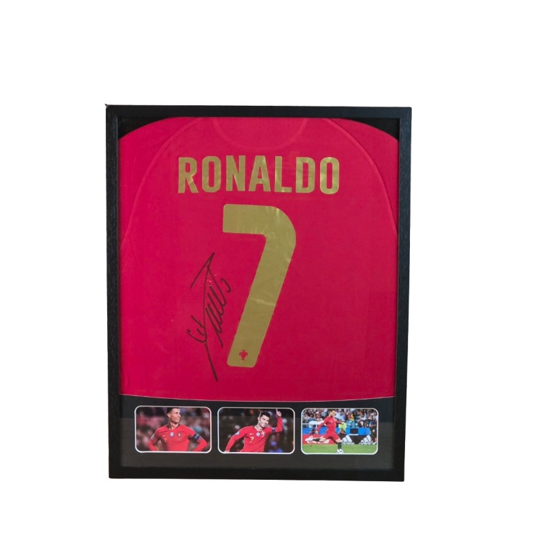 Cristiano Ronaldo's Portugal Signed Shirt in a Deluxe High-Quality Frame
