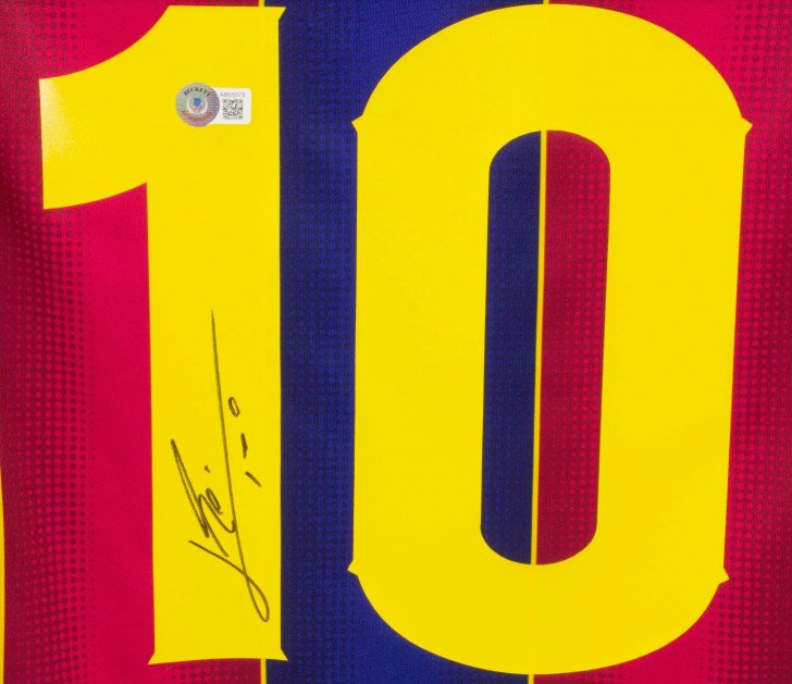 Messi's FC Barcelona Signed and Framed Shirt - CharityStars