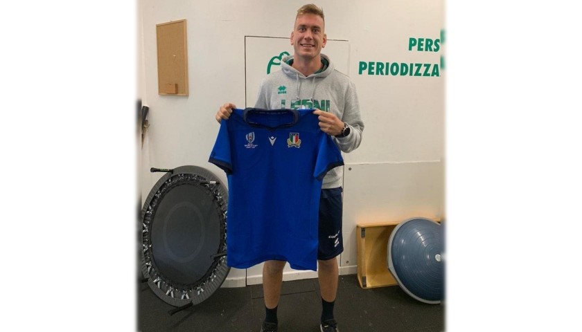 Ruzza's Italy Match-Issued and Signed Rugby Shirt, Italy-New Zealand 2019