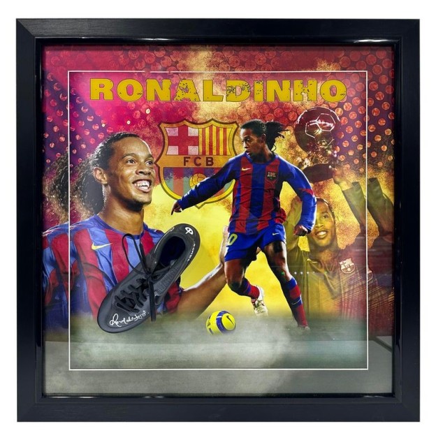 Ronaldinho's FC Barcelona Signed and Framed Football Boot