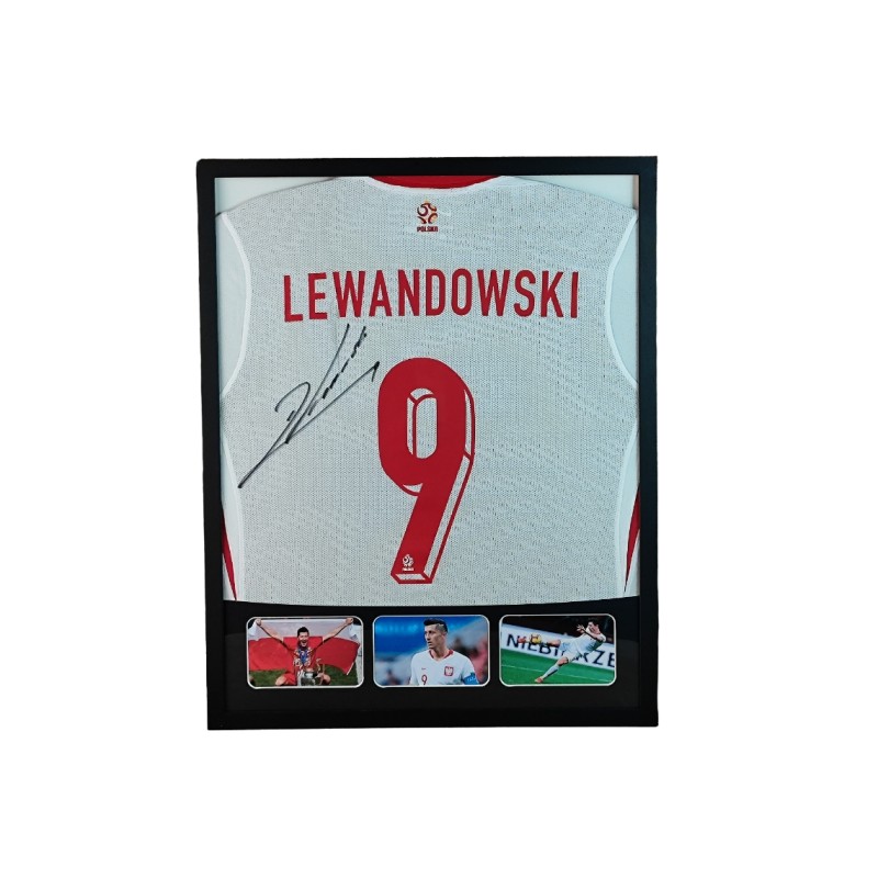 Maglia Robert Lewandowski Polonia in cornice deluxe di alta qualità - Autografata