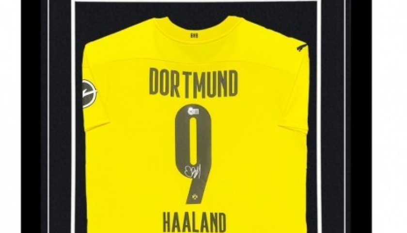 ERLING HAALAND Autographed Framed DORTMUND Signed Jersey LED