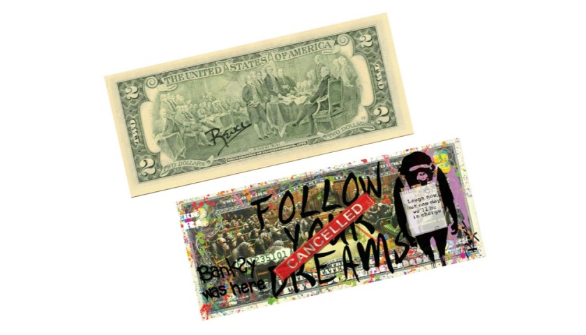 "Banksy Was Here" - Original Two-Dollar Bill Signed by Rency