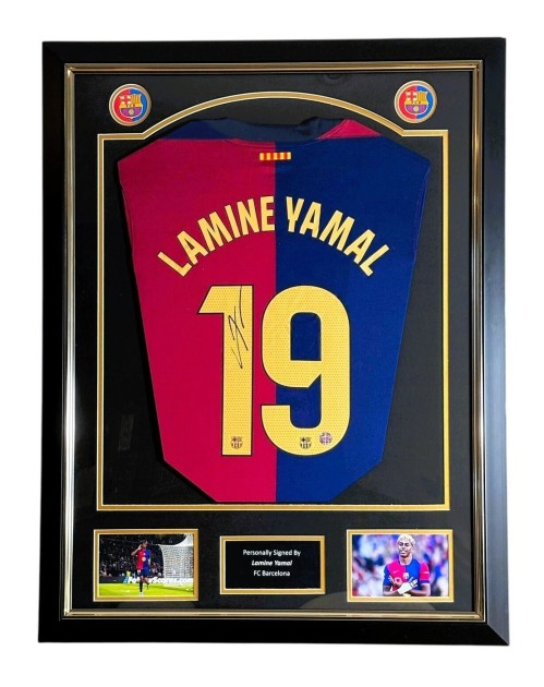Lamine Yamal's FC Barcelona 2025 Signed and Framed Shirt