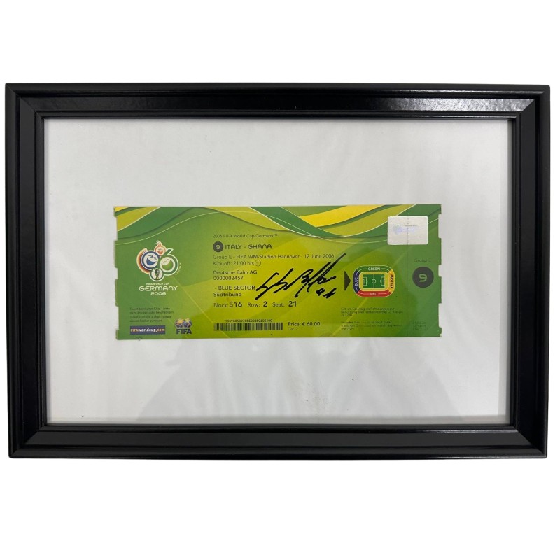 Italy vs Ghana Ticket, WC 2006 - Framed and Signed by Gianluigi Buffon