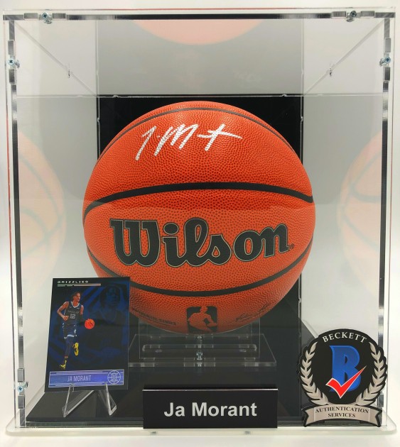 Ja Morant Signed Basketball In Display Case