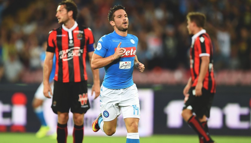 Mertens' Signed Friendly Match-Issued Napoli-Nice Shirt with 90th Anniversary Patch