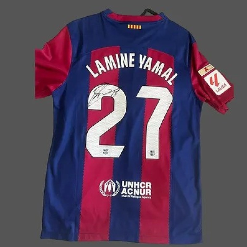 Maglia FC Barcelona 2023/24 di Lamine Yamal firmata e incorniciata