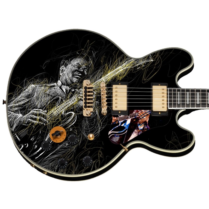 B.B. King Signed Pickguard on a Custom Gibson Epiphone Lucille Guitar