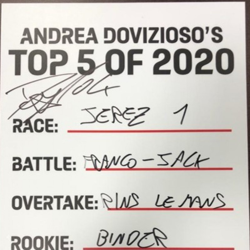 Andrea Dovizioso's "Top 5 of 2020" MotoGP Moments Board - Signed