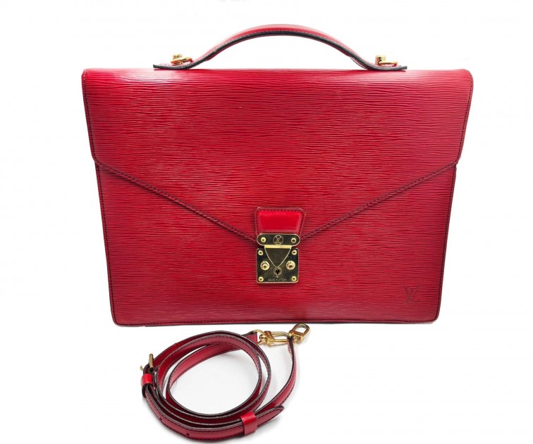 Louis Vuitton Red Epi Leather Briefcase Strap Bag - CharityStars