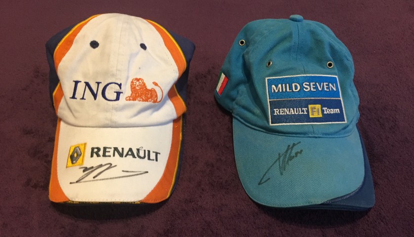 Two Official Renault F1 Team Caps Signed by Fernando Alonso