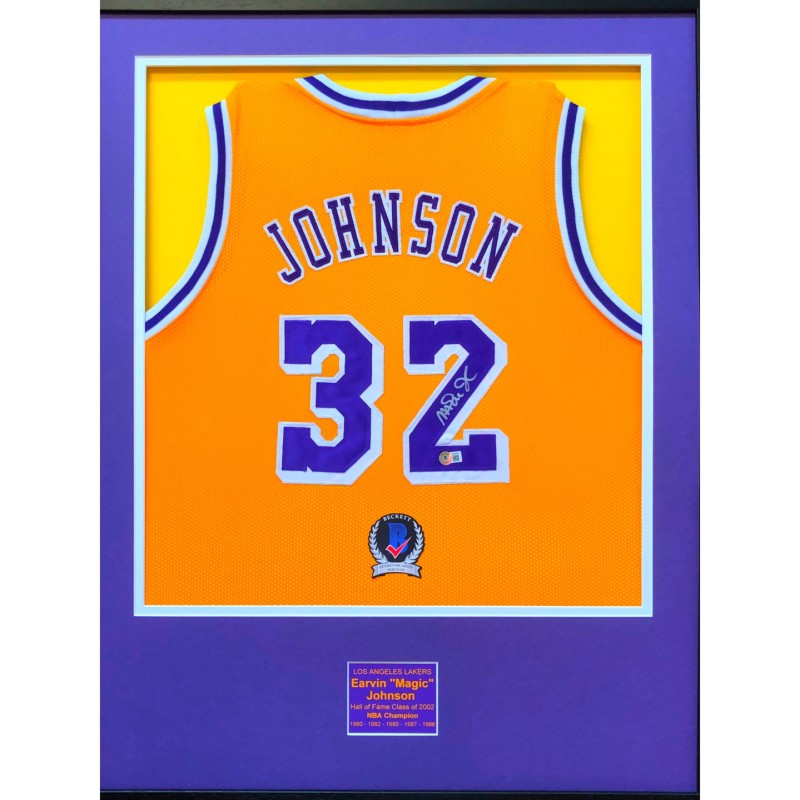 Magic Johnson Signed and Framed Lakers Jersey