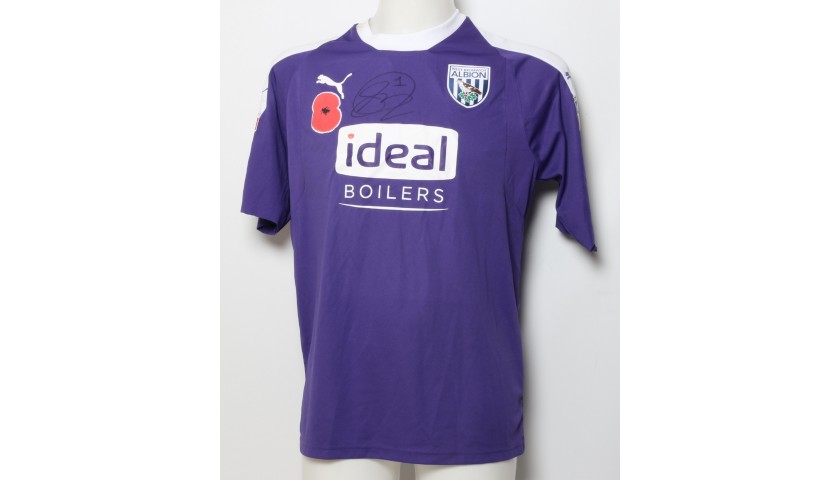 Sam Johnstone's West Bromwich Albion  Worn and Signed Home Poppy Shirt 