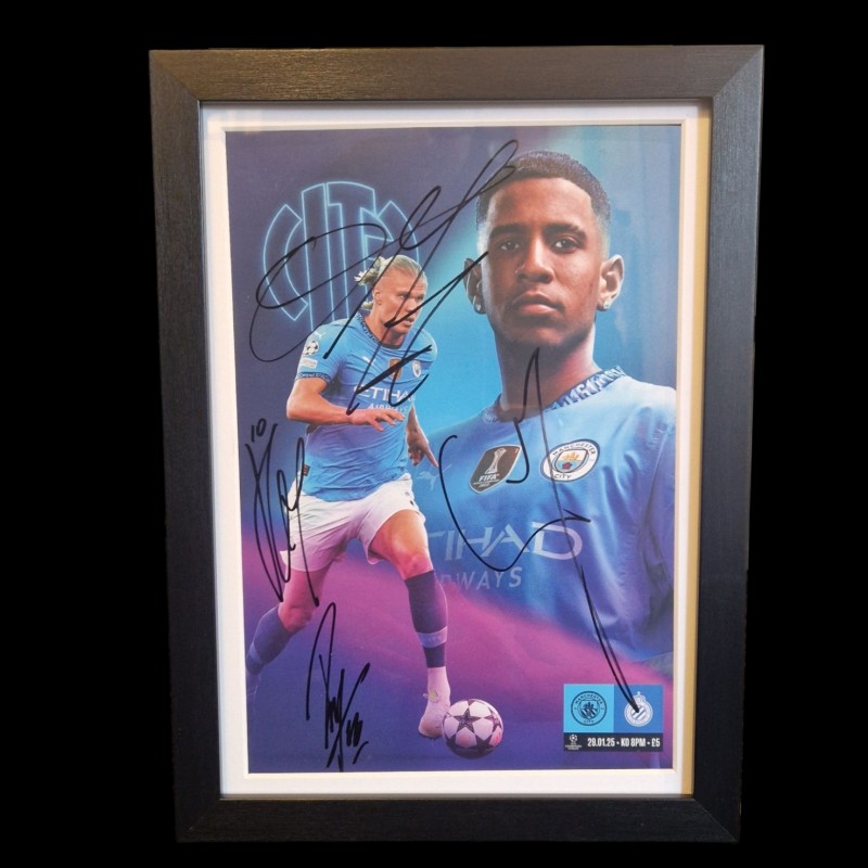 Multi Signed Manchester City Champions League Football Programme Framed COA
