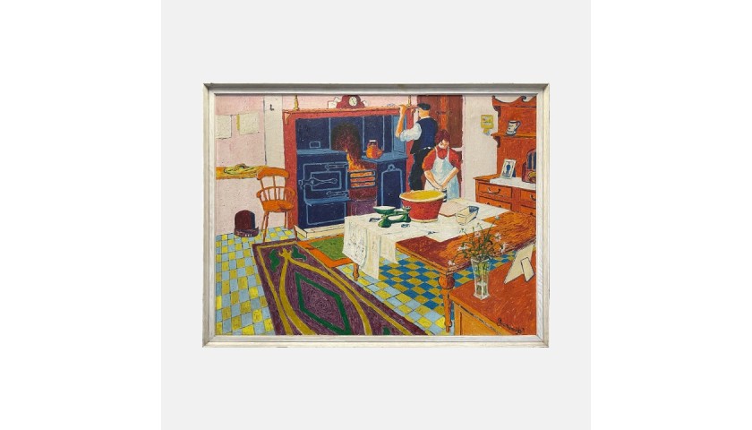 Joe Scarborough 'Baking Day at 43 Fitzalan Street' Original Oil Painting on Canvas