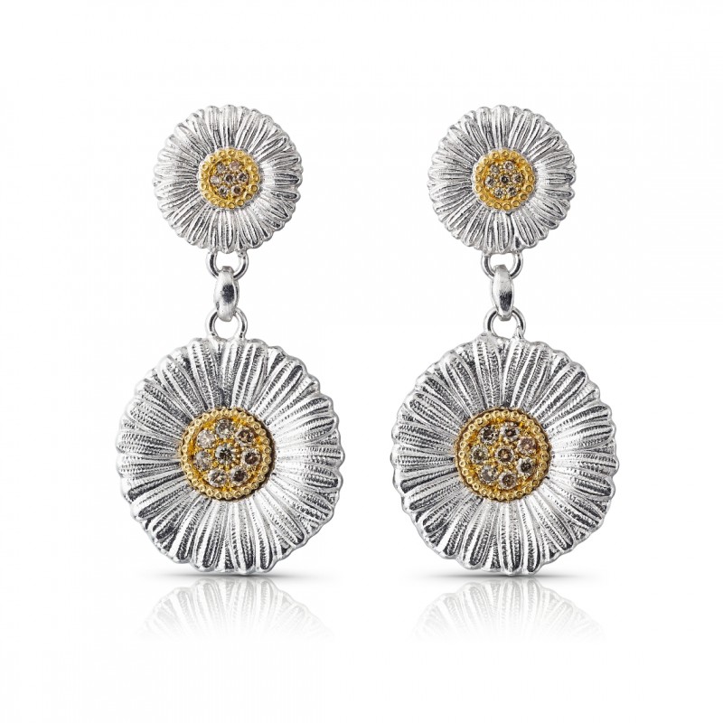 Orecchini Blossoms Daisy in argento e oro con diamanti brown