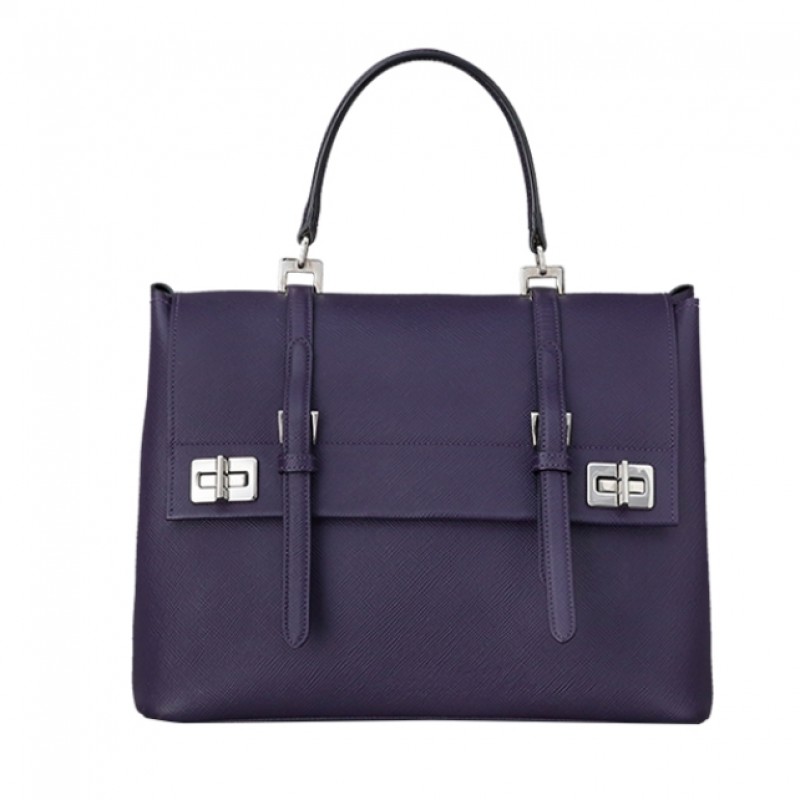 Prada Saffiano Leather Top Handle Briefcase Bag in Purple