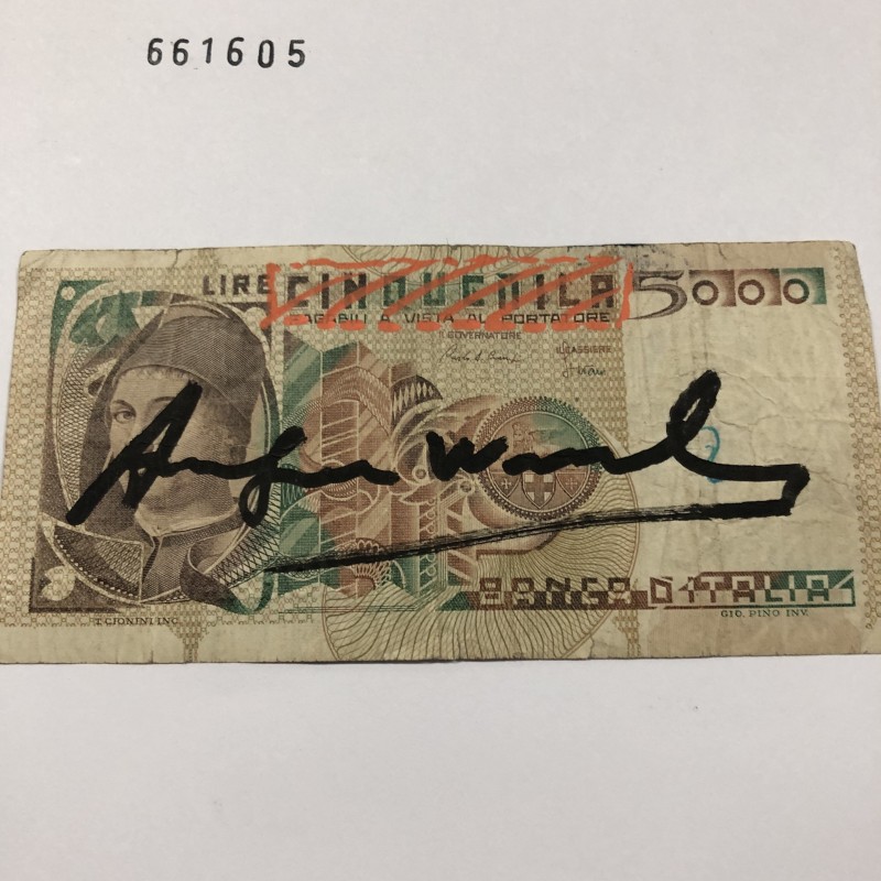 Andy Warhol Hand-Signed 5000 Lire Note
