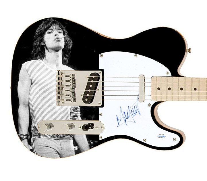 Mick Jagger dei Rolling Stones chitarra Gibson grafica firmata