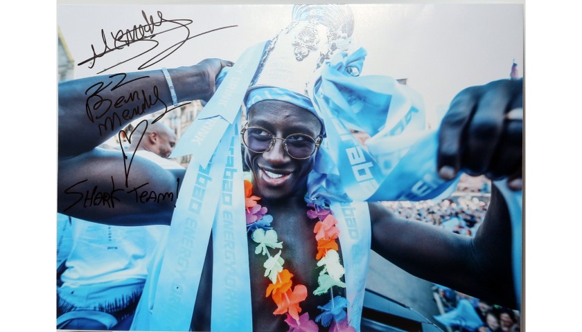 Signed Picture of Manchester City's Benjamin Mendy at Champions' Parade 2018