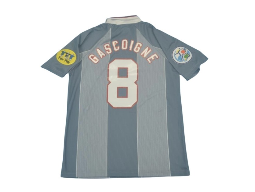 Paul Gascoigne's England Euro 1996 Away Shirt, Signed with Personalized Dedication