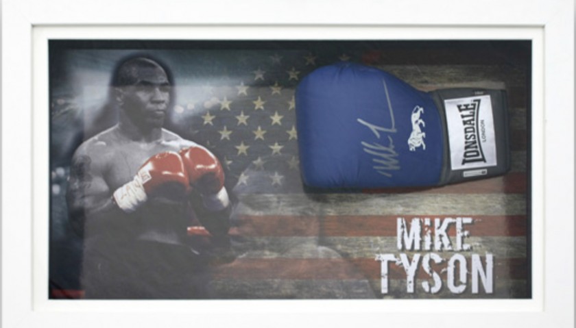 Mike Tyson Signed and Framed Blue Lonsdale Boxing Glove