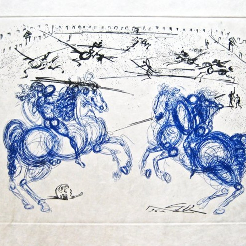 Original Etching of "Combat des Cavaliers" by Salvador Dali, Signed 